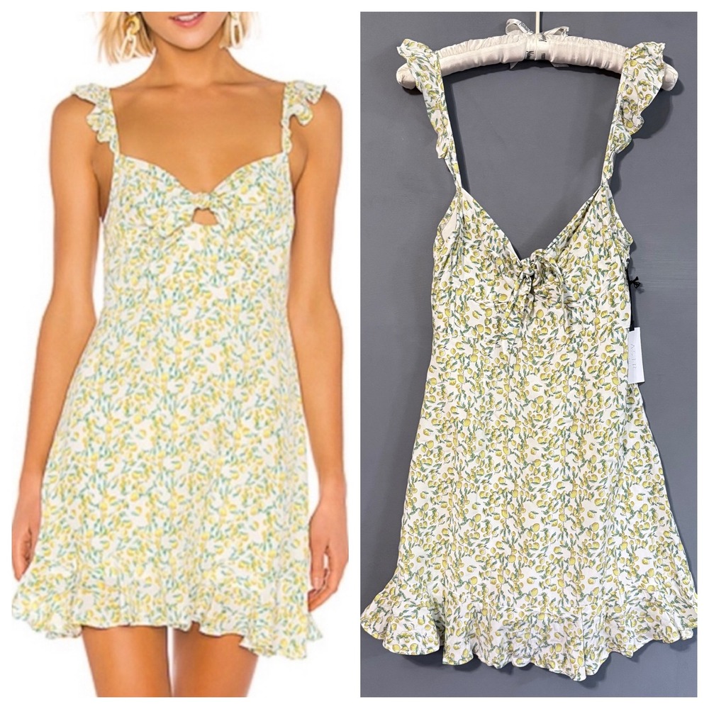 Astr XS NWT Lemon Drop Mini Dress with Tie and Zipper Sleeveless Flutter Straps
